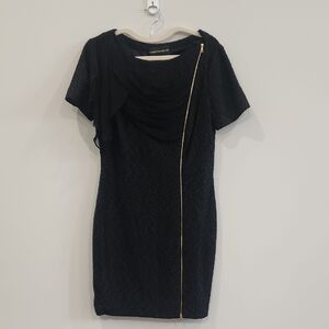 Christian Siriano Unique Black And Navy Mini Dress with Gold Accent, Size 8